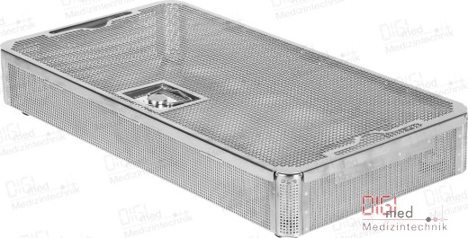 DIN Tray Basket with Lid and Polymer Foot, perforated standard model for standard containers