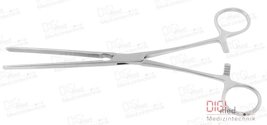 Bowel clamp KOCHER straight, with atraumatic serration