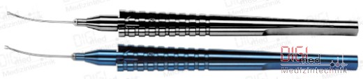 Micro capsulorhexis forceps, angled jaws, curved shaft