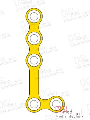 L-plate, titanium, 5 holes right, Profile 0.6mm, System 2.0mm