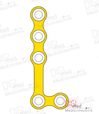 L-plate, titanium, 5 hole long right, Profile 1.0mm, System 2.0mm