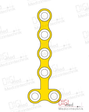 T-plate, titanium, 6 hole with bar, Profile 1.0mm, System 2.0mm