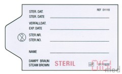 Paper label with indicator for 1/1, 3/4 and 1/2 containers