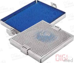 Sterilisationcontainer gelocht mit Deckel S.S. aus Edelstahl mit Silikon Fingermatten, perforiert