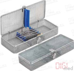 Feinmaschige Siebkorb Kasette mit Deckel und Silikonhalterungen für Mikroinstrumente